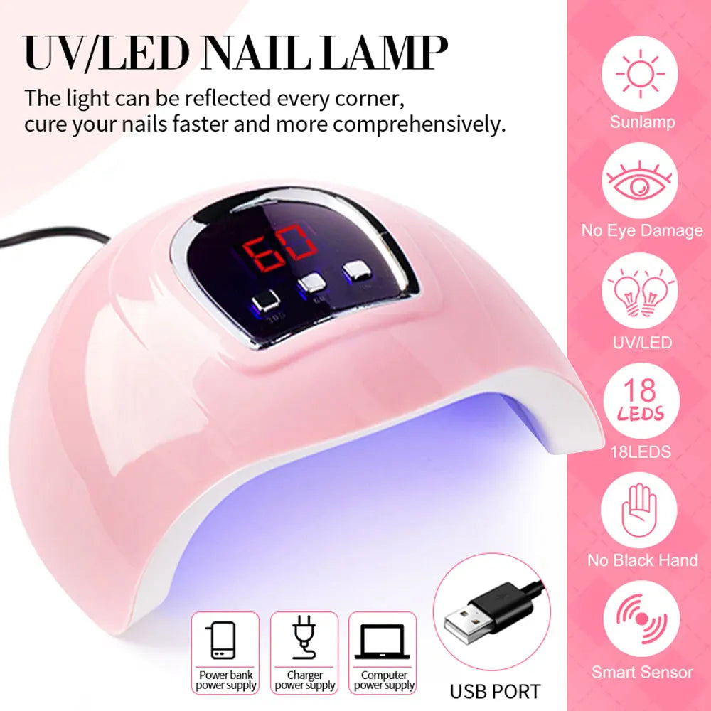 LIMEGIRL Nails UV Gel Kit Quick Building Extesion UV Gel Set for Beginner Nails Art DIY Design with UV Lamp & Magic Mirror Powder for Manicure Salon Tools