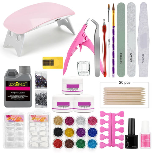 Acrylic Nail Kit For Beginners With Everything: Professional Nail Kit Acrylic Set With Acrylic Nail Powder Liquid Set Nail Kit Acrylic Set Gel Polish U V Light Nail Decoration Supplies Manicure Salon Women Gift